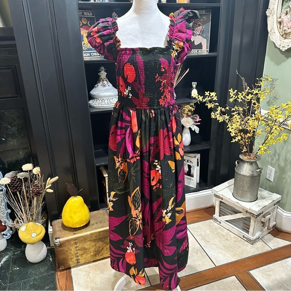 Moon Orchid Dark Black and Purple Floral Maxi Dress Size M NWT